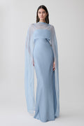 Martinne Chiffon Overlay Maxi Dress - Arctic Blue